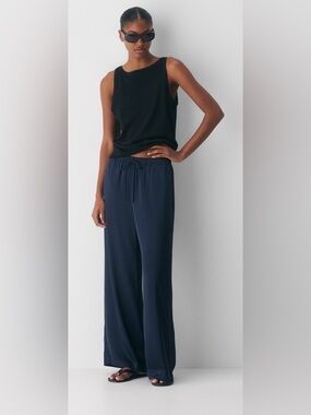 Aritzia Navy Wide-Leg Drawstring Trousers